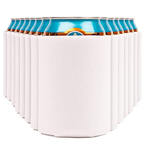Blank Beer Can Coolers Sleeves (14-Pack) Soft Insulated Beer Can Cooler Sleeves - HTV Friendly Plain Can Sleeves for Soda Beer Cans & Bottles - Blanks for Vinyl Projects Wedding Favors & Gifts (White)